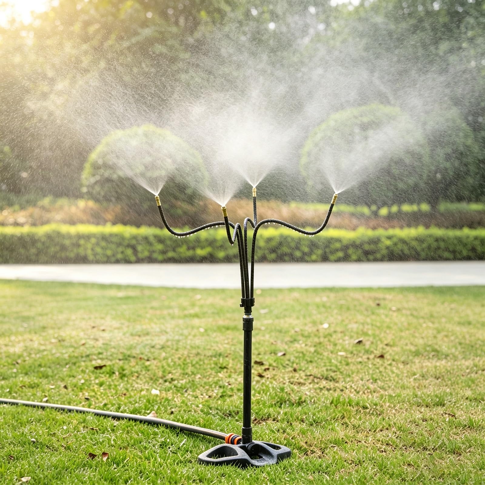 ERRULAN Nebulizzatore Esterno con Supporto Raffreddamento Calore | Installazione rapida, ugelli fasciabili 360° per una copertura, flusso d'acqua regolabile(1/2″ Hose Fitting,49.2ft(15m))