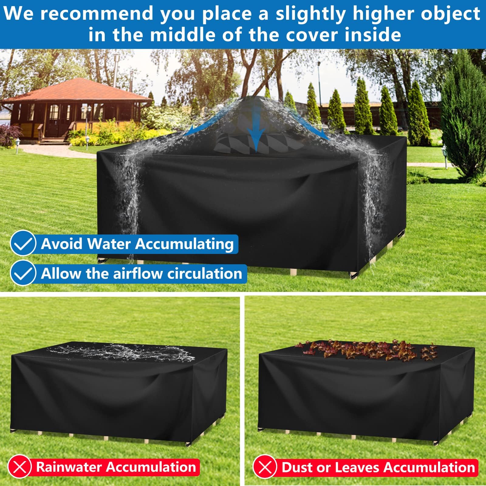 Funda para Mesa Jardín Exterior Impermeable, 420D Oxford Funda Protectora Muebles Jardín Terraza Resistente al Viento Nieve Sol, Cubierta Mesa Jardín Exterior Anti-UV 200x200x85cm