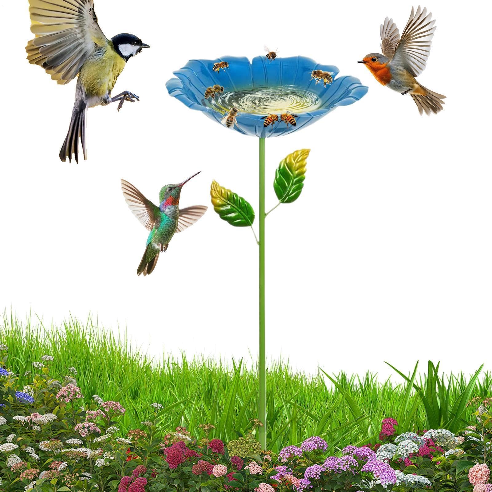 Piquet de jardin en forme de fleur pour bain d'oiseaux | Station d'eau décorative pour jardin, terrasse, pelouse, parterre de fleurs
