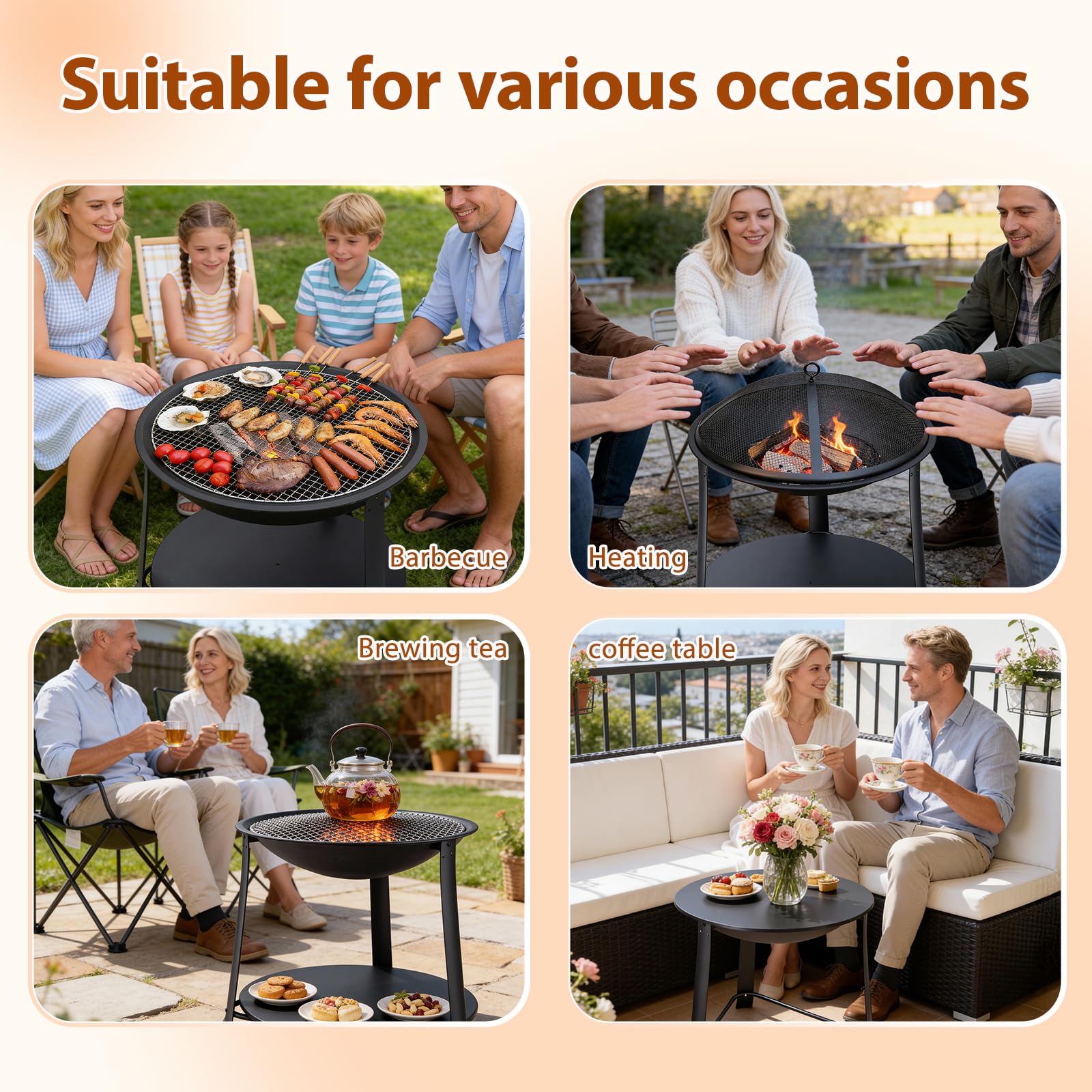 Brasero Exterior con Parrilla y Protector Antichispas, Estufa Jardín y Terraza, Jardín Chimeneas de Hierro para Carbón Ø 55 cm