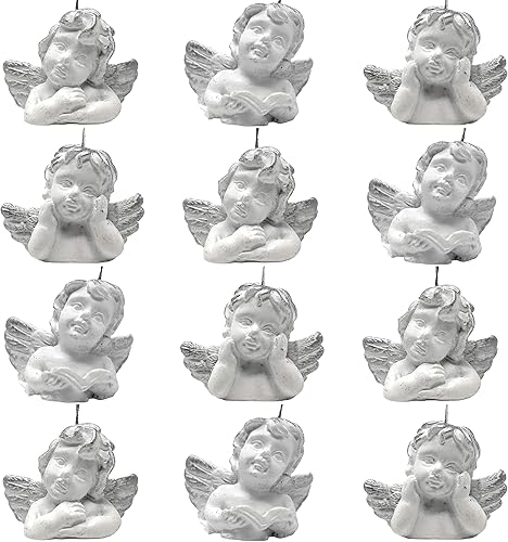 Juego de 12 adornos para árbol de Navidad de querubín de ángel, tres posturas surtidas, color blanco con detalles plateados, cada una mide Juego de 12 adornos para árbol de Navidad de querubín de ángel, tres posturas surtidas, color blanco con detalles plateados, cada una mide