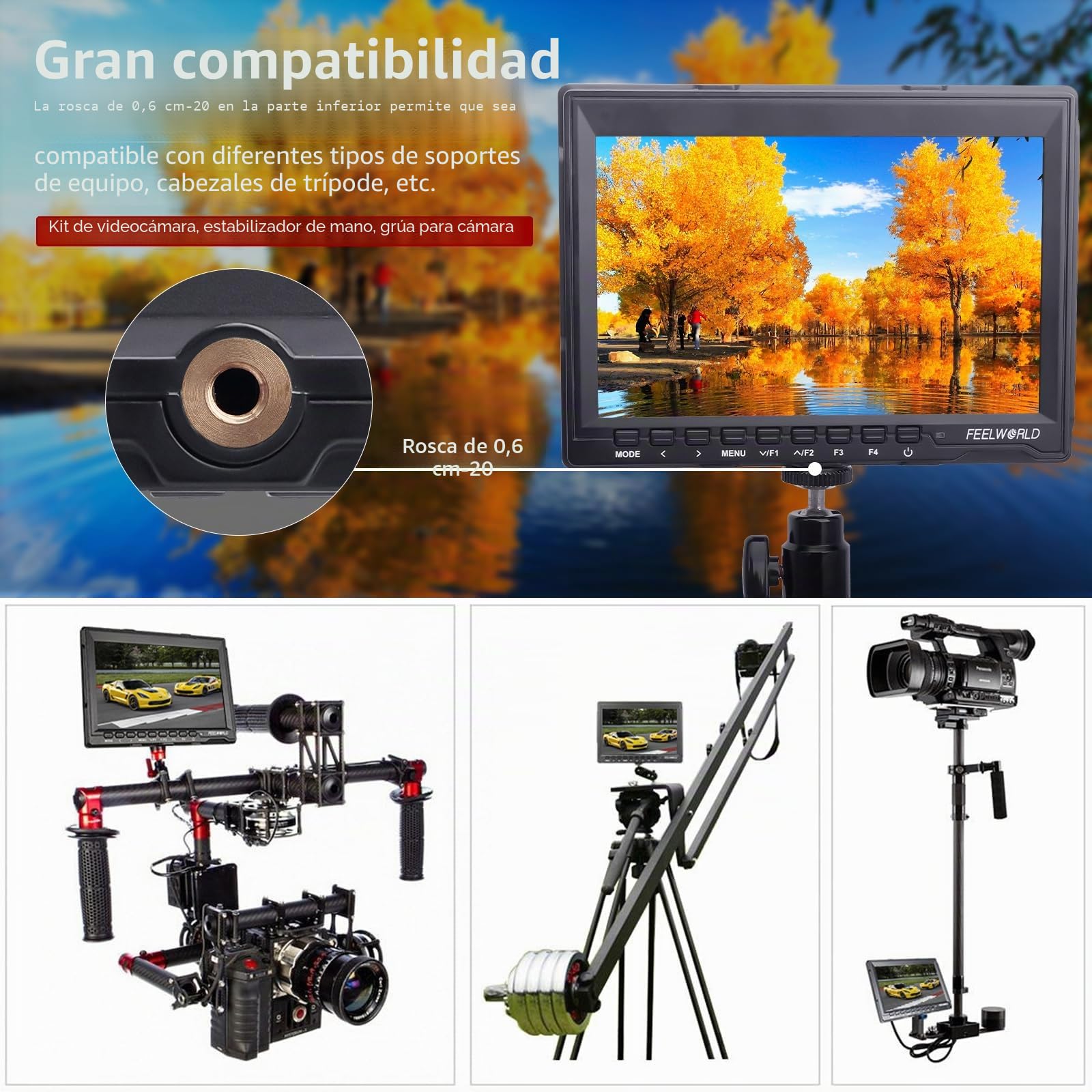 FEELWORLD FW759 7 Pulgadas Monitor de Campo con cámara,Monitor de Campo 1280X800 IPS DSLR con Full HD Enfoque de vídeo 4K HDMI Salida de Entrada 2800mAh Batería Estuche de Almacenamiento