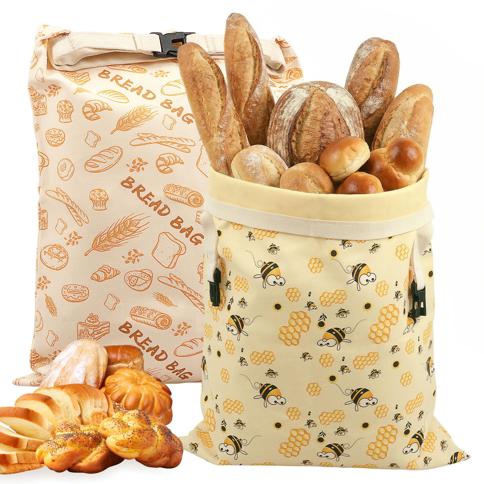 2 Stück Bienenwachs Brotbeutel Wiederverwendbare Brotbeutel 42.5cm×33cm Baumwoll Brottasche Natürliche Bienenwachs Beschichtete Baumwoll Aufbewahrungsbeutel zur von Sauerteig und Brot(Stil 2)