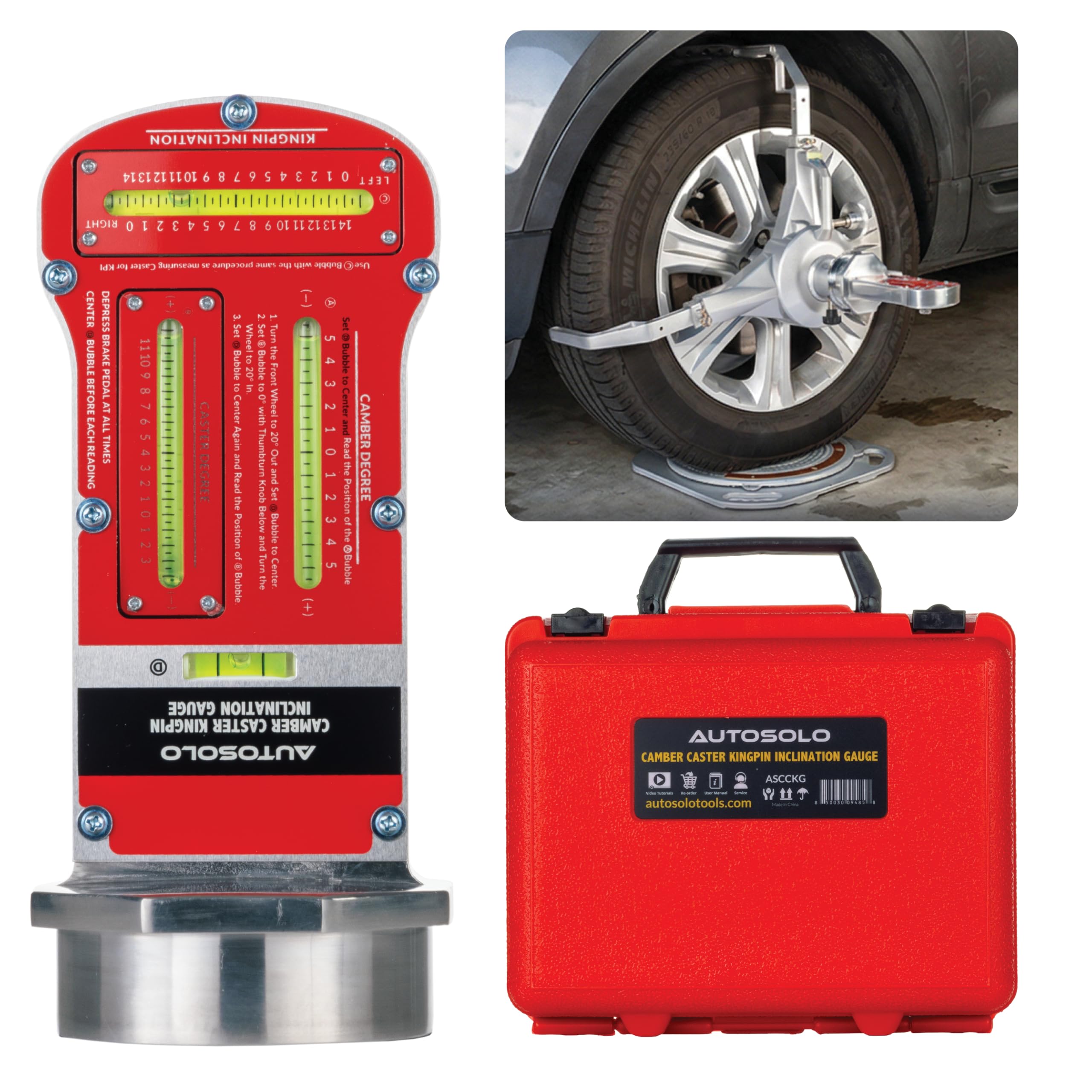 AutoSolo Magnetisches Sturz-, Nachlauf- und Spreizungs-Messgerät - Erschwingliches 3-in-1 Achsvermessungswerkzeug für DIY-Mechaniker