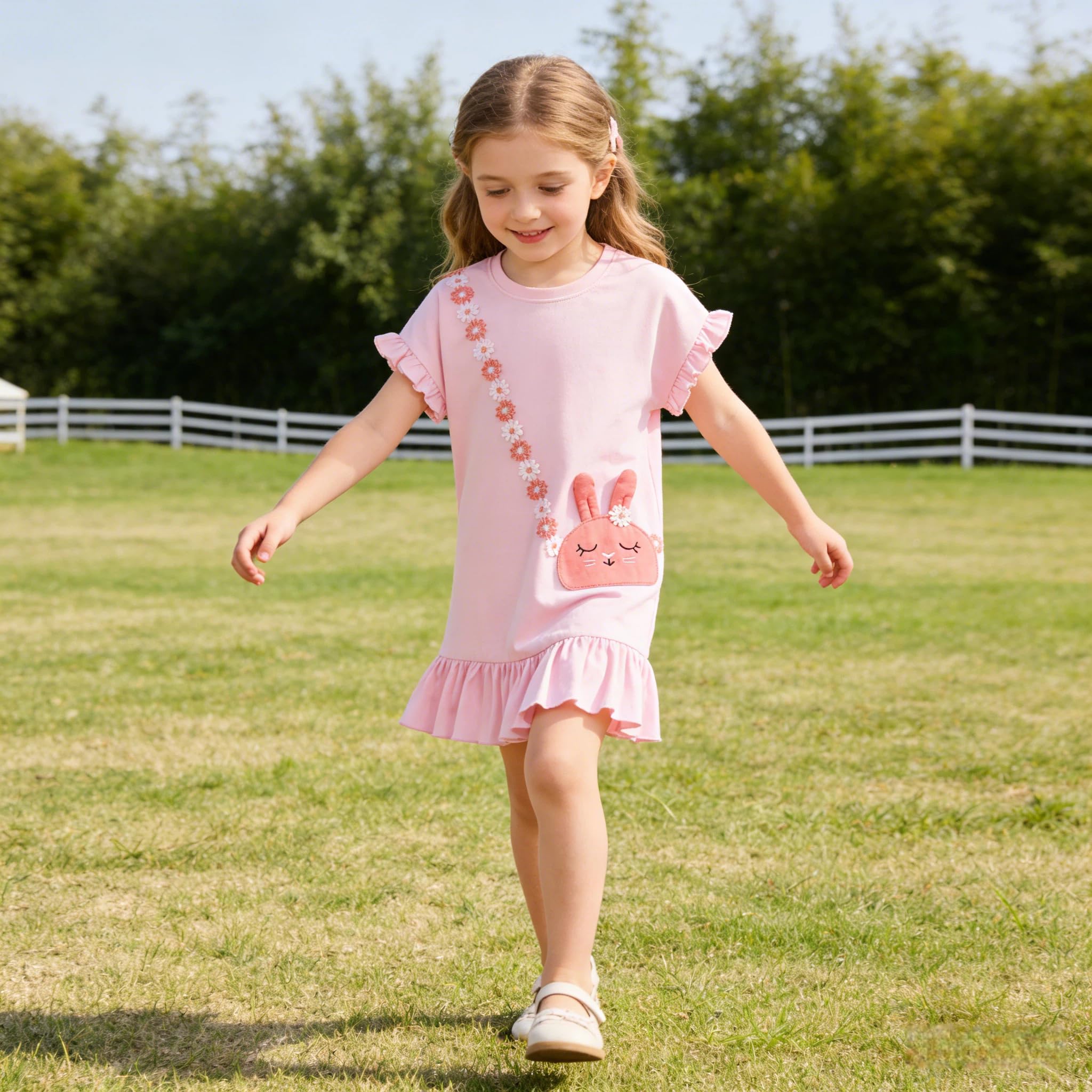 Vestido Niña Unicornio Vestidos Manga Algodón Animal Flores Verano Casual Vestido 2-8 Años — view 4