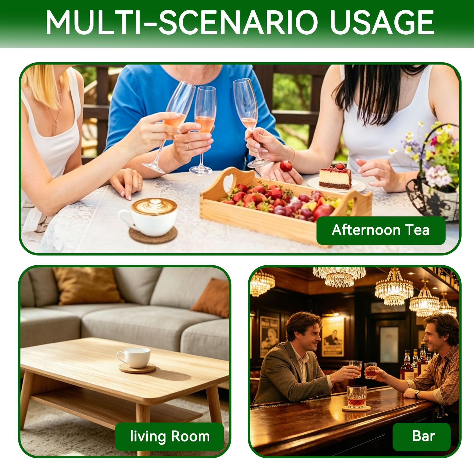 Juego de 100 Posavasos de Corcho para Bebidas. Posavasos de Madera Natural con Bordes Redondeados y Superficie Absorbente para té, café y Otras Bebidas frías o Calientes