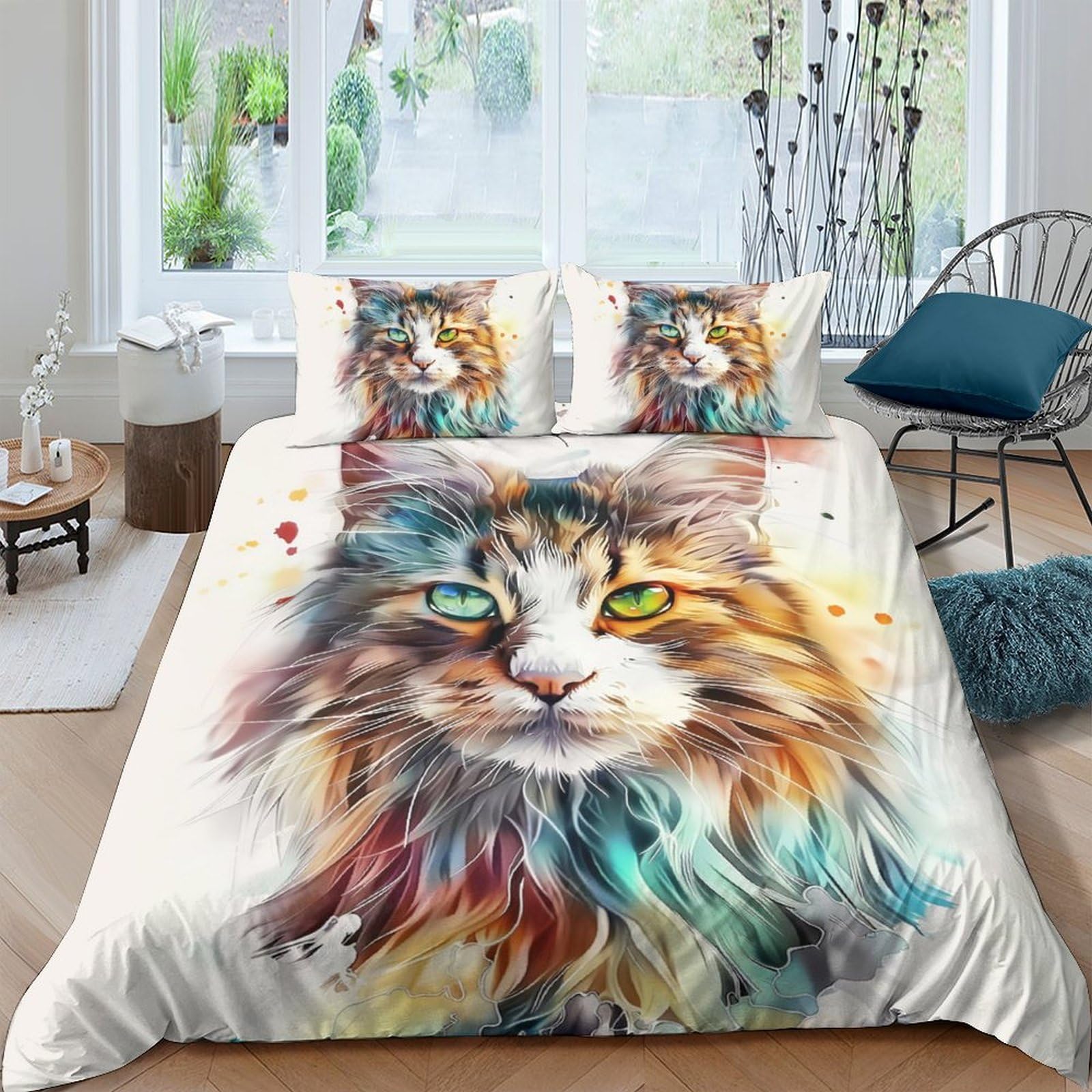 Ctjqhvkz Style-8 3D Printed Colorful Cat Fitted Sheet Microfiber Soft Breathable Artistic Animal Bed Cover For Bedroom Guest Room Decor Single（135X200cm）
