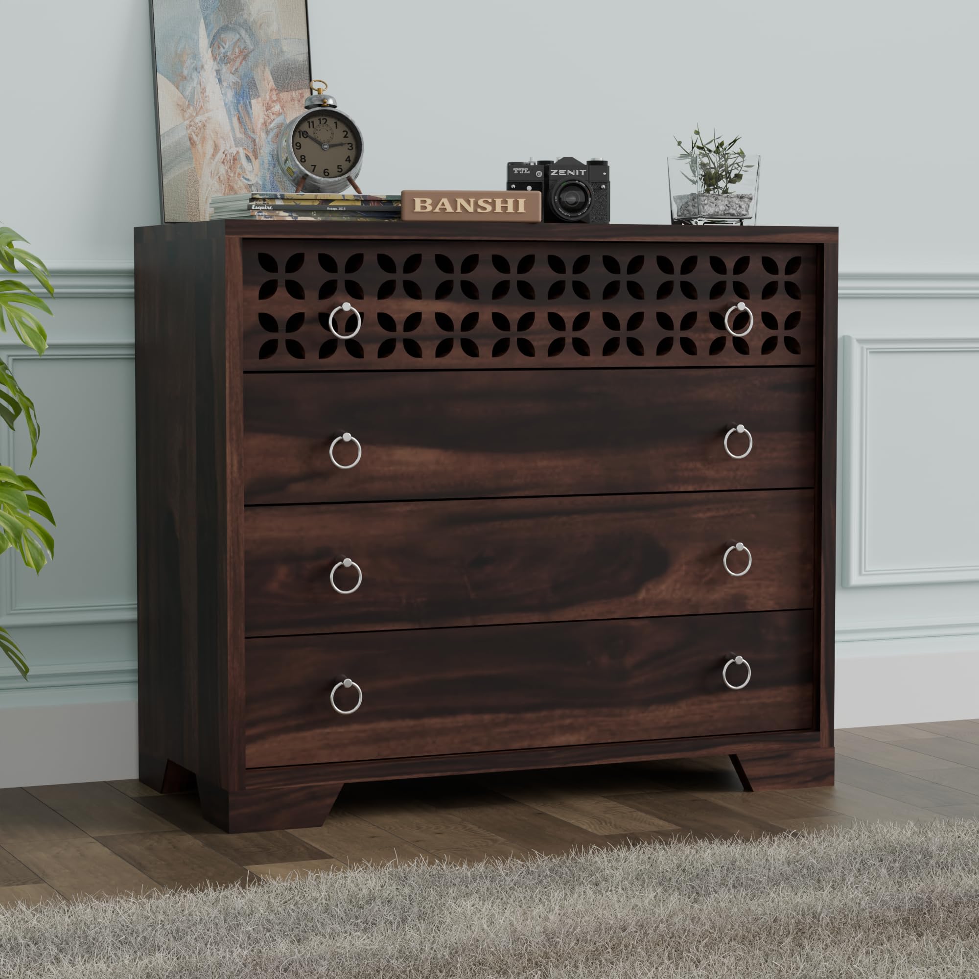 Sheesham Wood Sideboard Cabinet for Living Room Wooden Storage Cabinet for Home (Walnut)-image-39