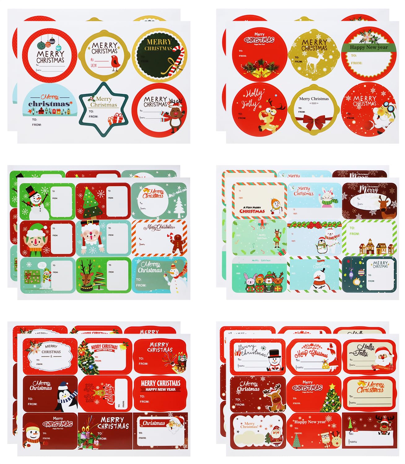 96-Piece Christmas Gift Tags Stickers - Kraft Paper Self-Adhesive Labels 2x3 Inch