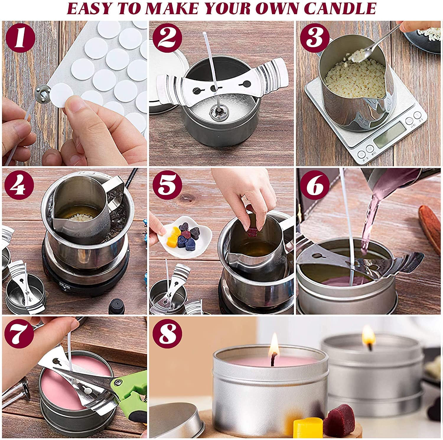 Kit Per Fare Candele In Cera D'Api - 500g Cera, Stoppini, Barattoli E Accessori, Fai Da Te