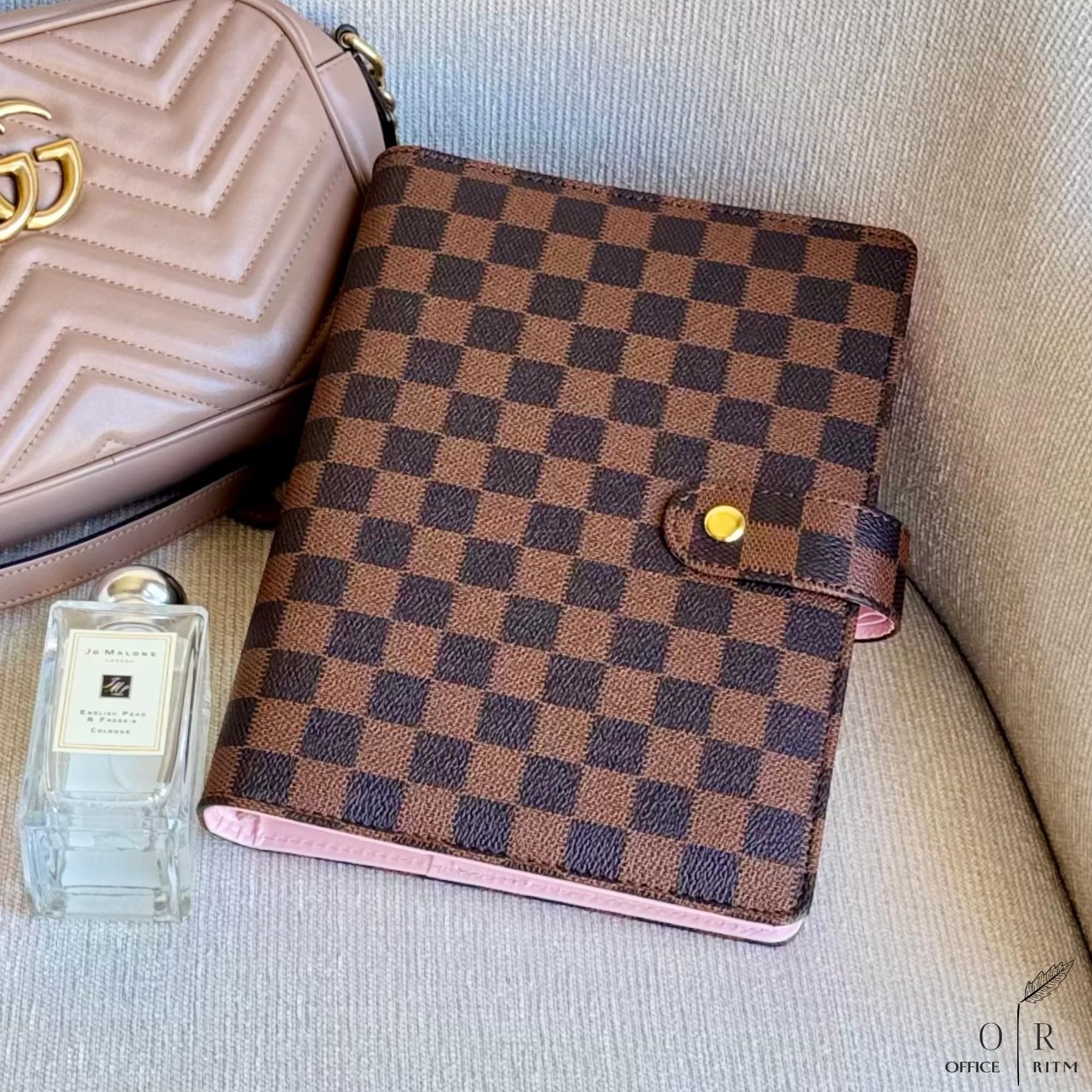 OFFICE RITM™ PU Checkered Leather A5 Six Ring Binder Planner Cover with 160 Pages of Daily To Do List 5.5" x8" | 6 Rings Updated Refillable Half Size Notebook Journal Photocard Budget Agenda