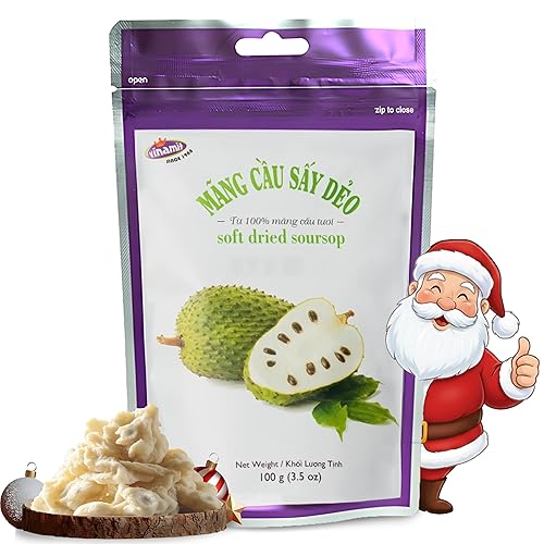 Vinamit Guanábana seca suave  Bolsa de fruta de guanábana de 3.5 onzas  Snack de frutas tropicales naturales  Vegano, sin gluten, sin OMG  Alto en