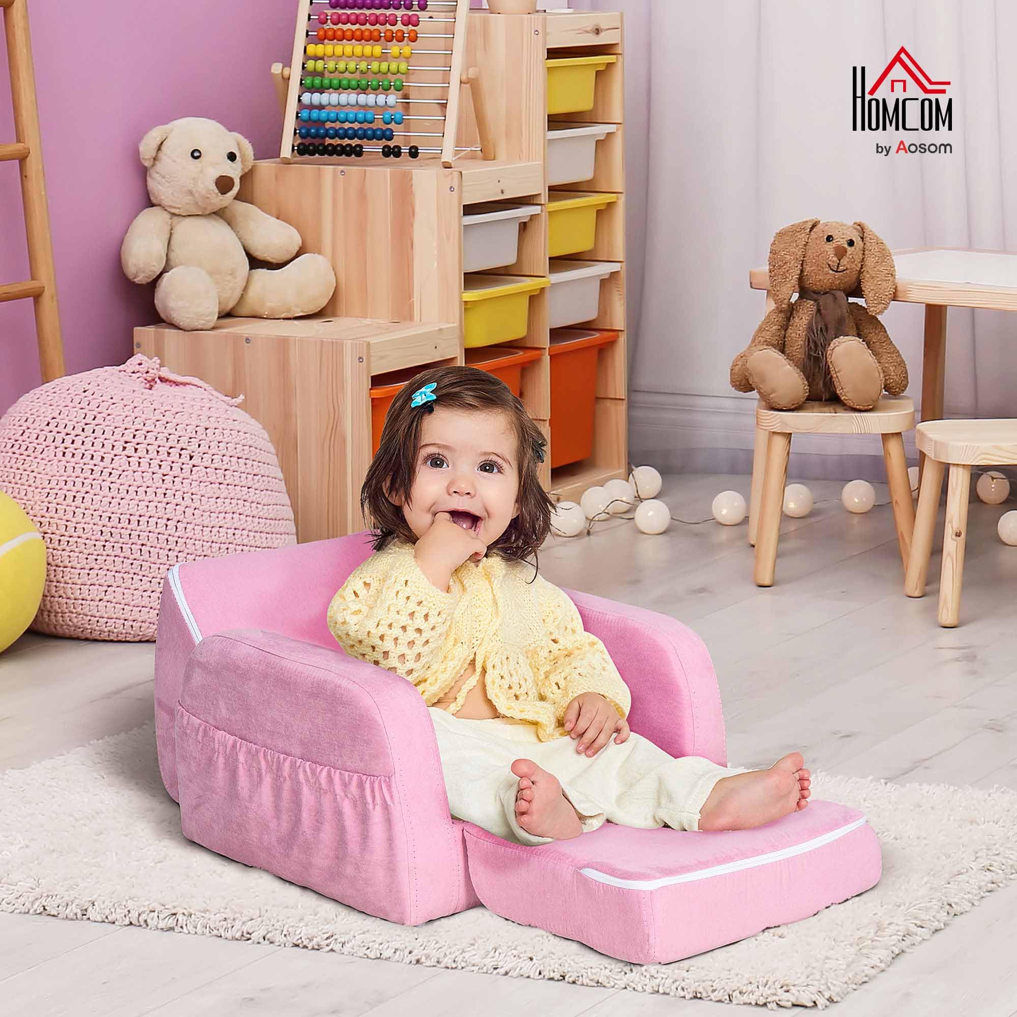 HOMCOM 2 w 1 dzieci sofa krzesło łóżko składana kanapa miękka flanelowa pianka dla malucha do pokoju zabaw sypialni salonu różowy