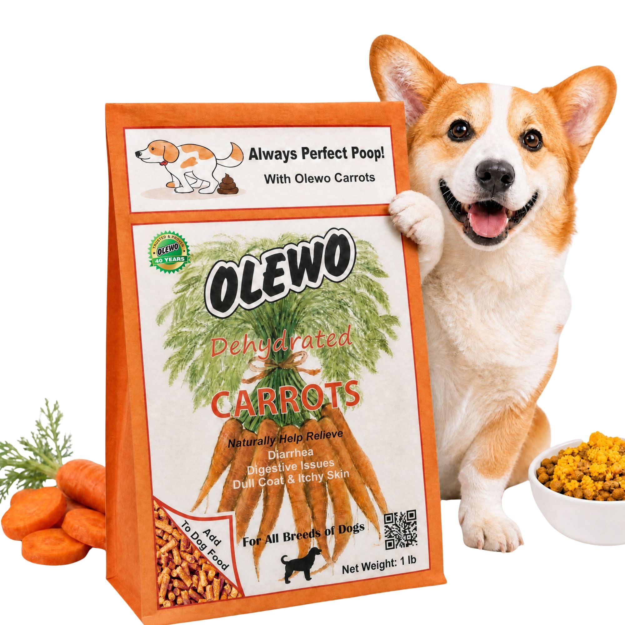 Olewo Carrots Dog Food Topper for Digestive Support & Firm Stools 1 lb | Real-food digestive support. Whole-food alternative to powders blends & synthetic supplements. Made in Germany. product thumbnail 2