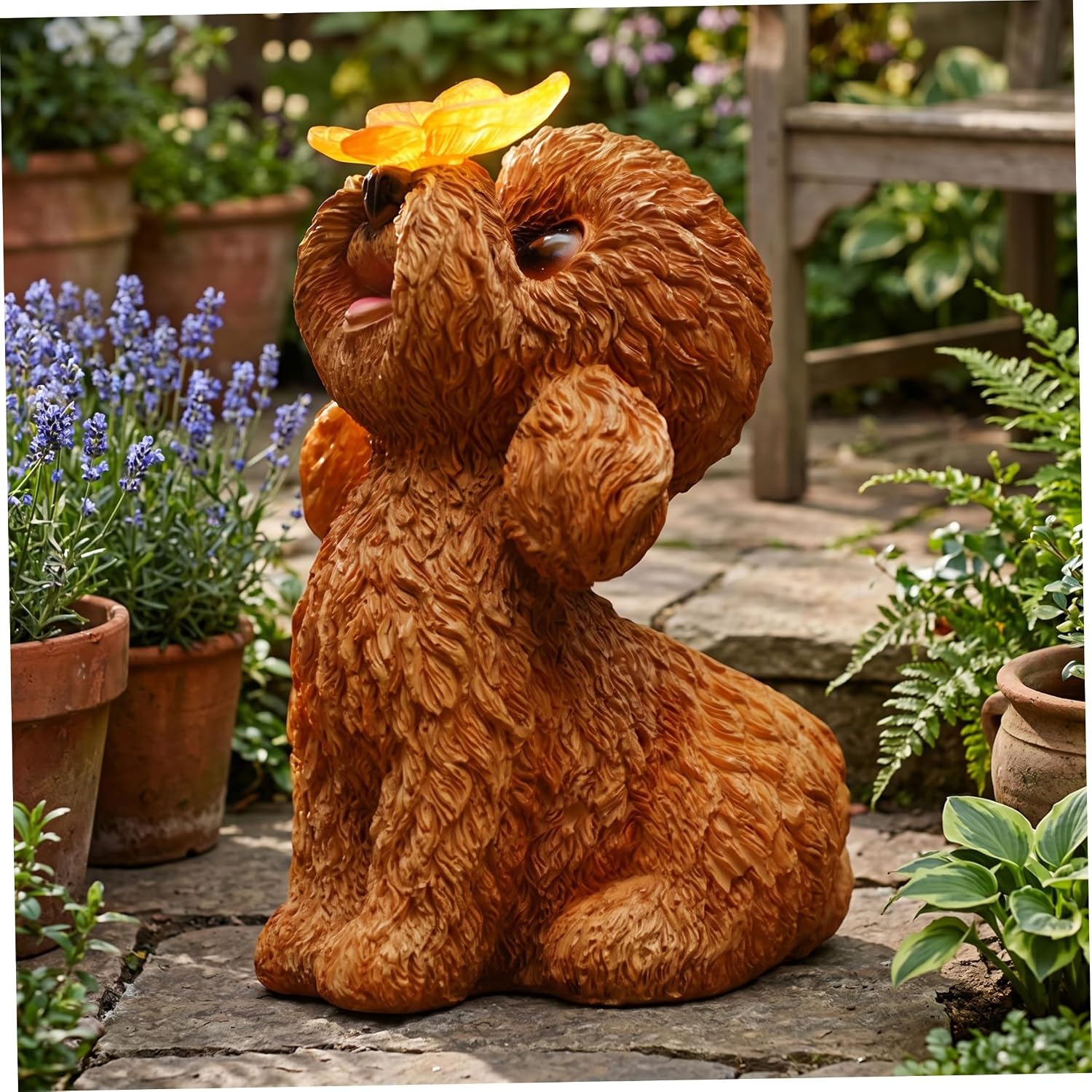 Solar Garden Statues, Dog Statues Outdoor - Solar-Powered Teddy Dog Figurine, Smart Light-Control Garden Statue for Yard & Patio Decor, Brown image 5