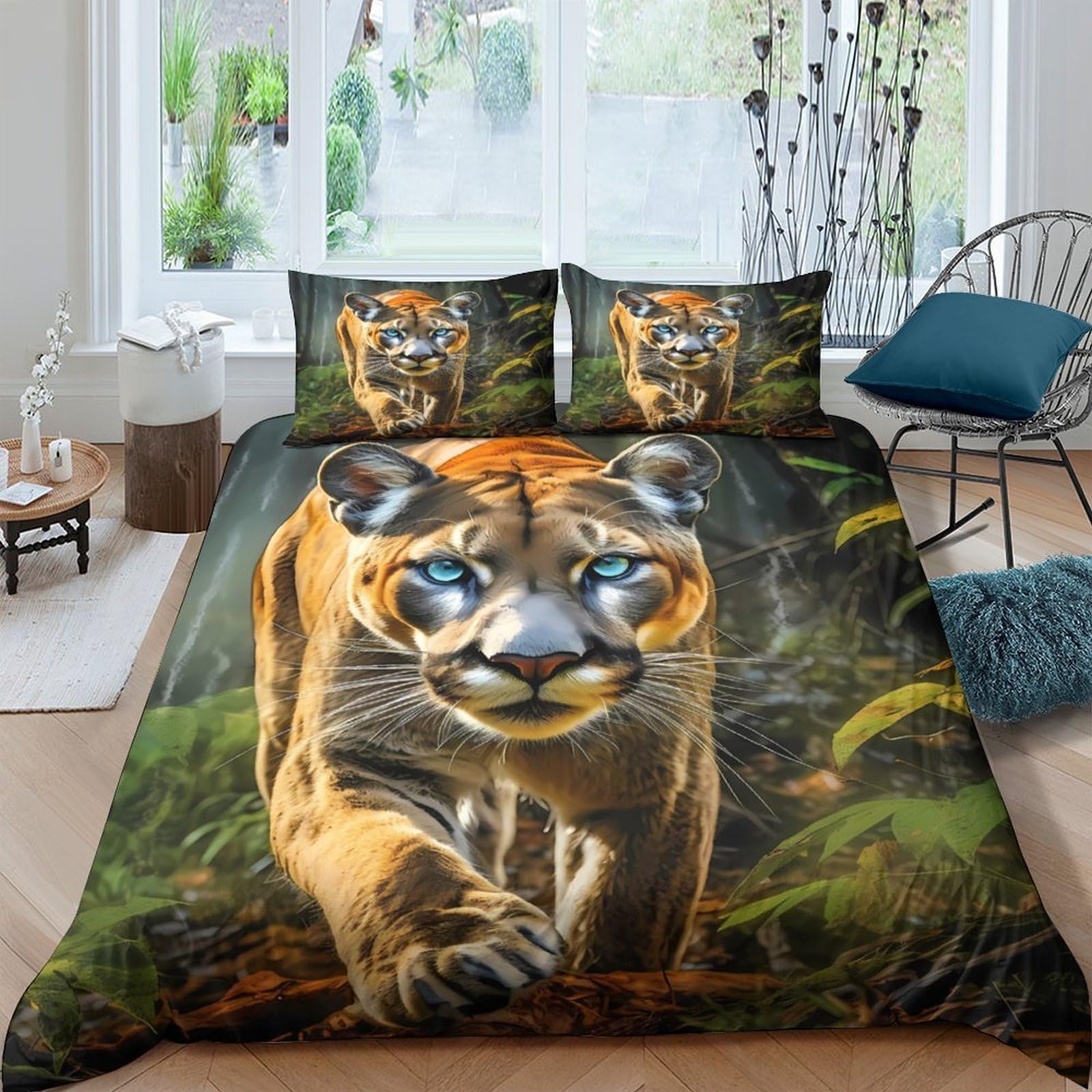 Ctjqhvkz Style-5 3D Printed Wild Cougar Fitted Sheet Microfiber Jungle Forest Mattress Cover Non-Slip Machine Washable Bedroom Decor Single（135X200cm）