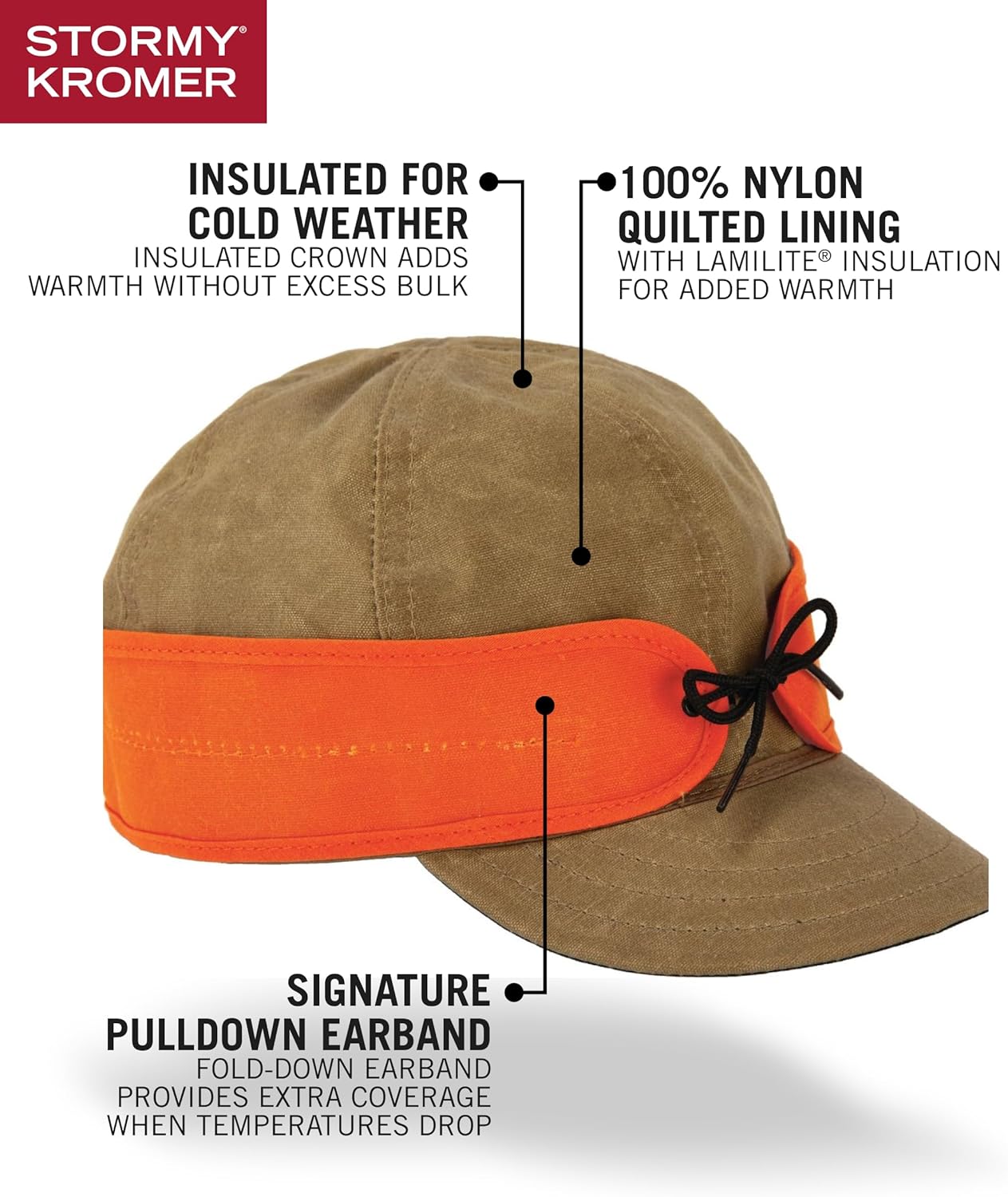 Stormy Kromer The Insulated Waxed Cotton Cap, Outdoor Cold Weather Hat, Waxed Cotton, Quilted Lining, Pulldown Earband - Image 4