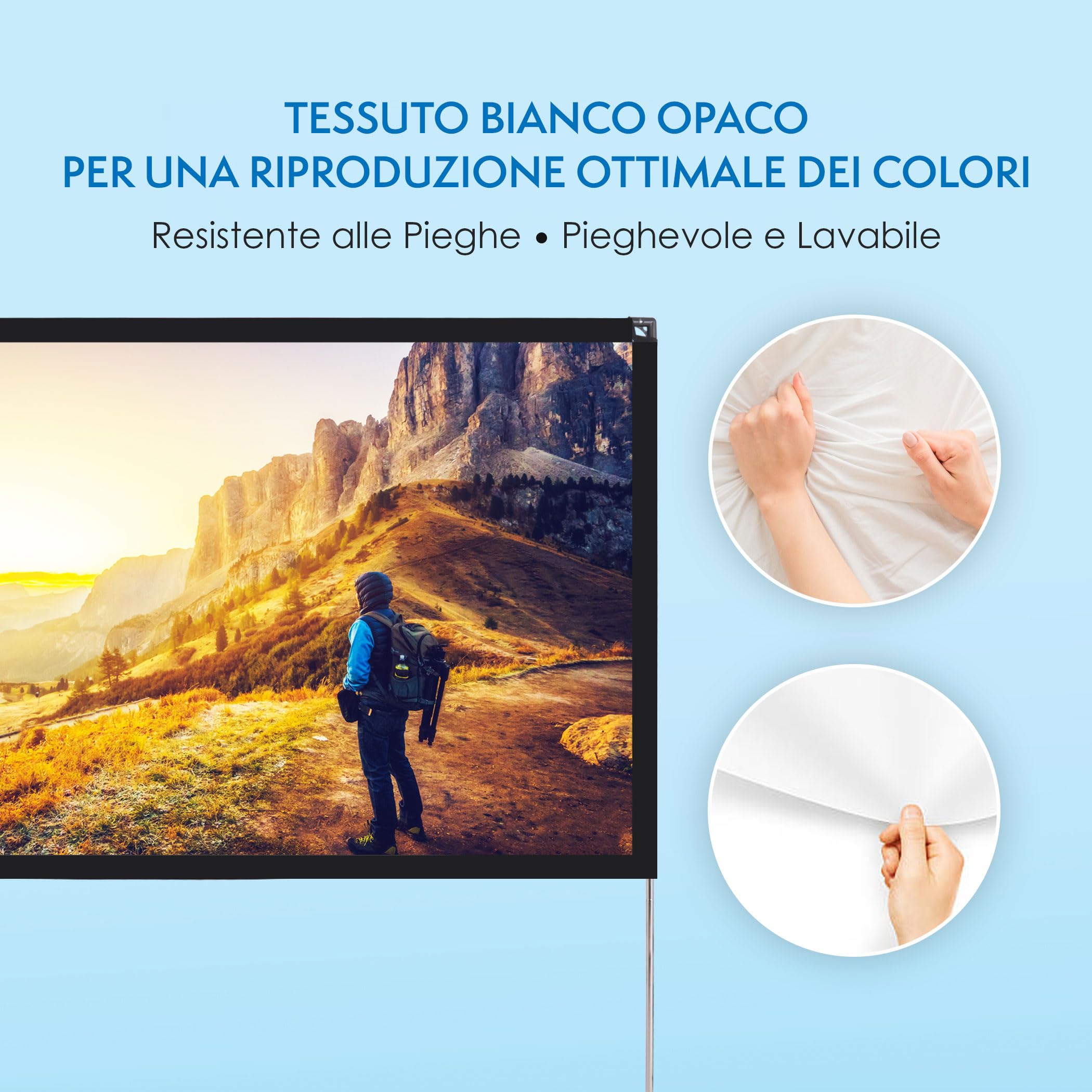 Pyle Telo Proiettore con Supporto, 305 cm 16:9 HD 4K Portatile, Leggero e Pieghevole, Schermo Proiettore da Interno/Esterno per Home Theater