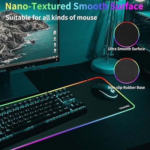 Miniatura 2 de Alfombrilla de mouse RGB grande para juegos, 12 modos de luz, alfombrilla de mouse para teclado de computadora, base de goma antideslizante de gran