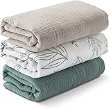 Muslin Swaddle Blankets for Newborn, 3 Pack Breathable Soft Receiving Blanket, Large 38 x 40 inches Swaddle Wrap Burping Clothes, Essentials Infant Shower Items, Toddler Gift (Bright Colors) Bright Colors 3 PACK
