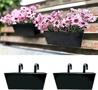 LaLaGreen Railing Hanging Planters (2 Pack, 16 Inch) Large Black Metal S...