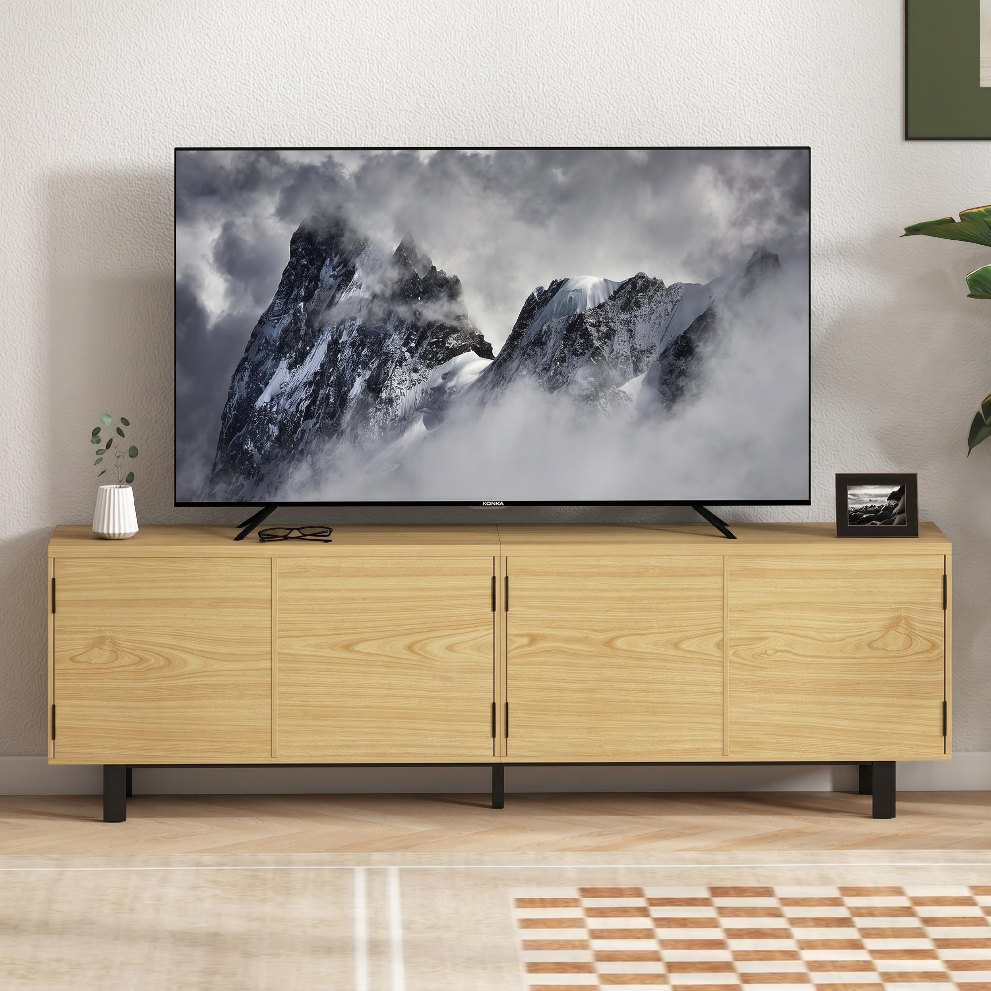 HOMCOM Meuble TV 180 cm Téléviseur jusqu'à 82 Pouces Effet Bois Naturel