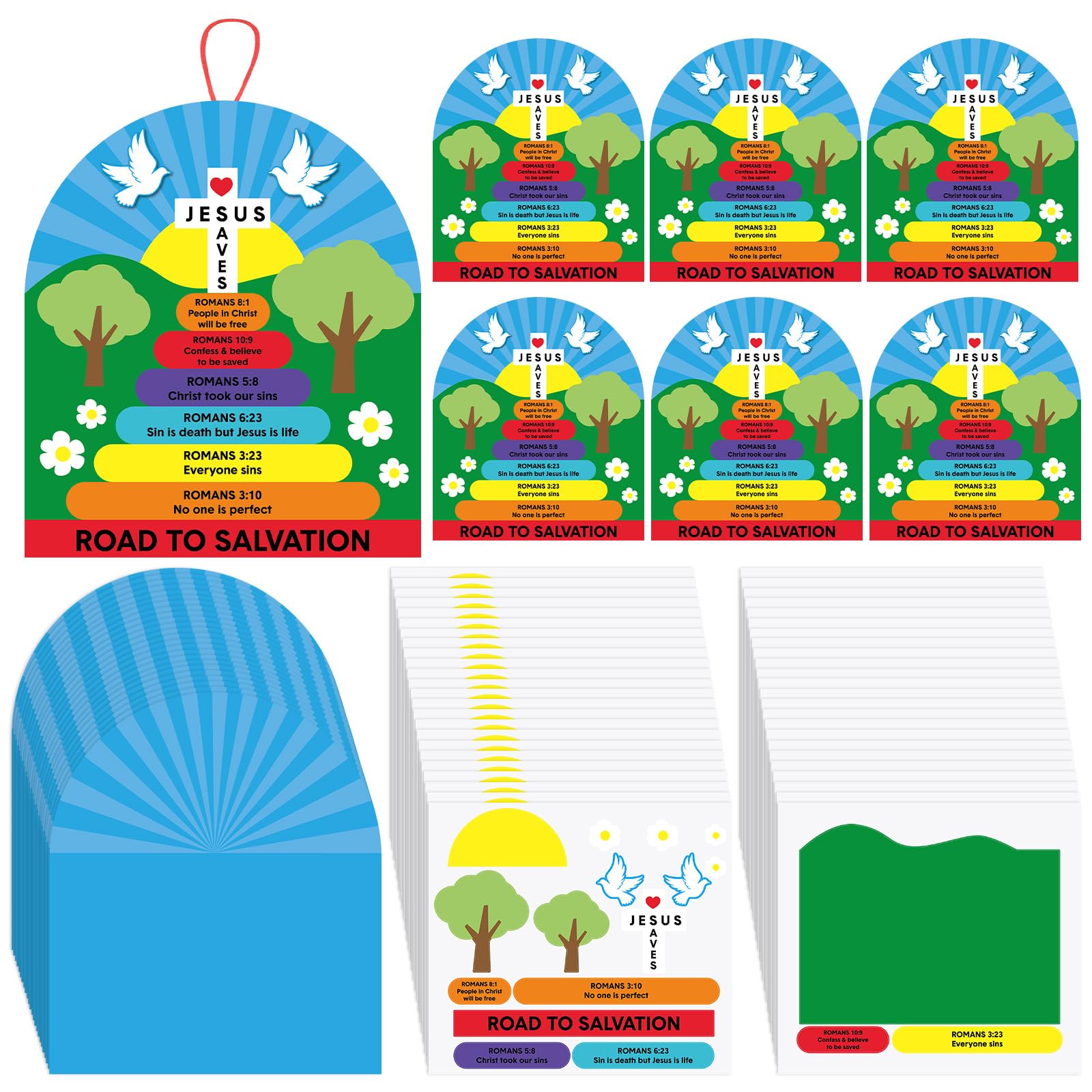 Motipuns 24 Sets Romans Road to Salvation Sign Kit Sunday School Crafts for Kids DIY Religious Crafts Gift for Sunday School Christian Bible Lesson Church Religious Education and Church Projects