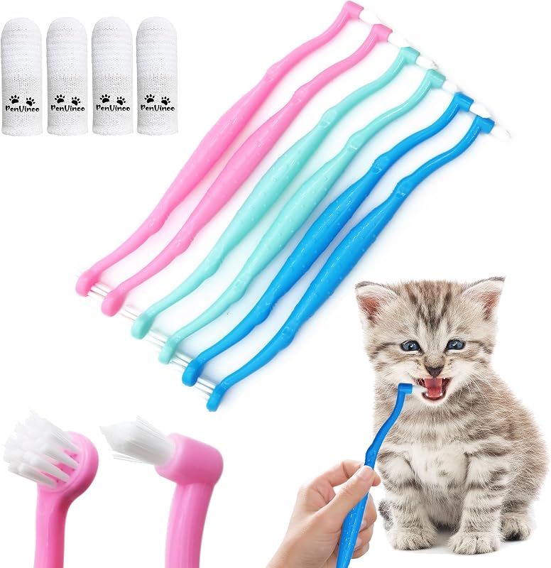 Escova de Dentes Dupla Face para Cães e Gatos PenVinoo com Cabeça Micro e Escovas de Dedo, 10 Unidades