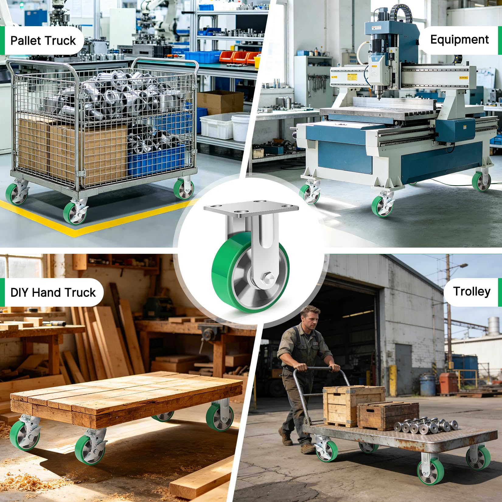Rolki do dużych obciążeń, nośność 450 kg na rolkę, 125 mm, rdzeń aluminiowy PU, przemysłowe kółka do dużych obciążeń, ciche, odporne na korozję, rolki transportowe do różnych mebli i