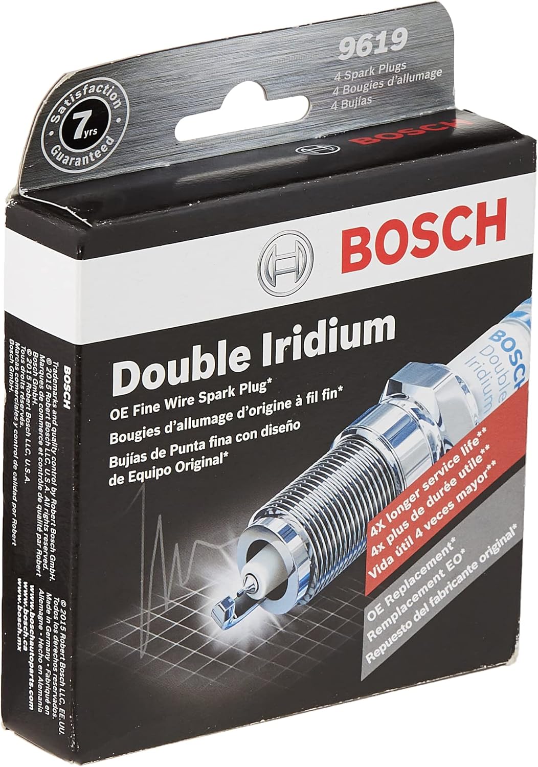BOSCH 9619 OE Fine Wire Double Iridium Spark Plug - Pack of 4