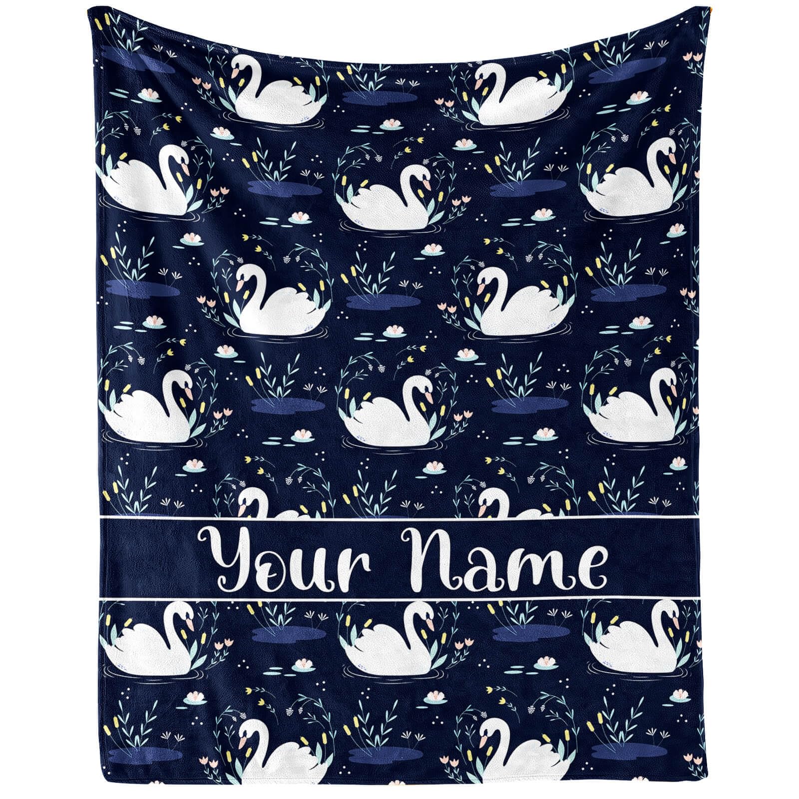 Homieblanket Custom Swan Blanket with Name for Women Men, Personalized Cute Swan Themed Design Printed Throw Blankets for Teens Adults Lap, Chair Sofa