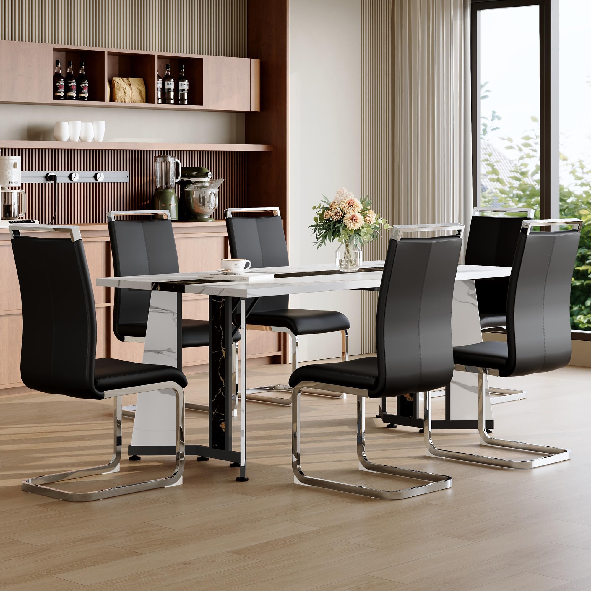 YUN.DREAM White Marble Dining Table Set