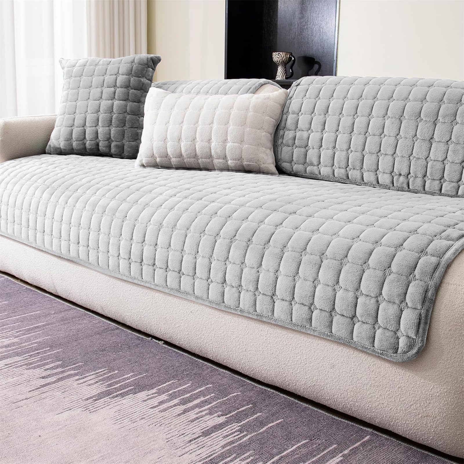 LINGKY Soft Flannel Sofa Covers Washable - Sofa Cushion Covers, Non-Slip Sofa Cover 1 2 3 Seater Couch Covers for Sectional Sofa, Sofa Slipcovers L Shape Furniture Protector (Light Grey, 70x150cm) — image 1