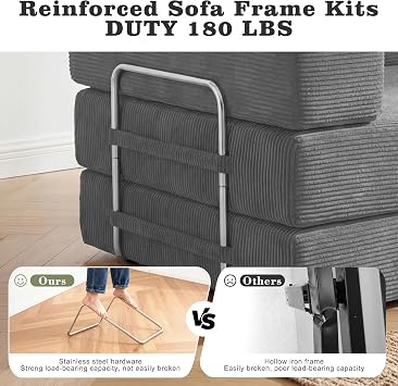 Vipbear 3 Seater Boneless Sofa Bed,Modular Convertible Couch,Pull Out,Grey | 5-in-1 Folding Double Futon Sofa Bed|Corduroy Fabric|2 Memory Foam Pillows|Sectional Compressed Couches|200cm for Living Room
