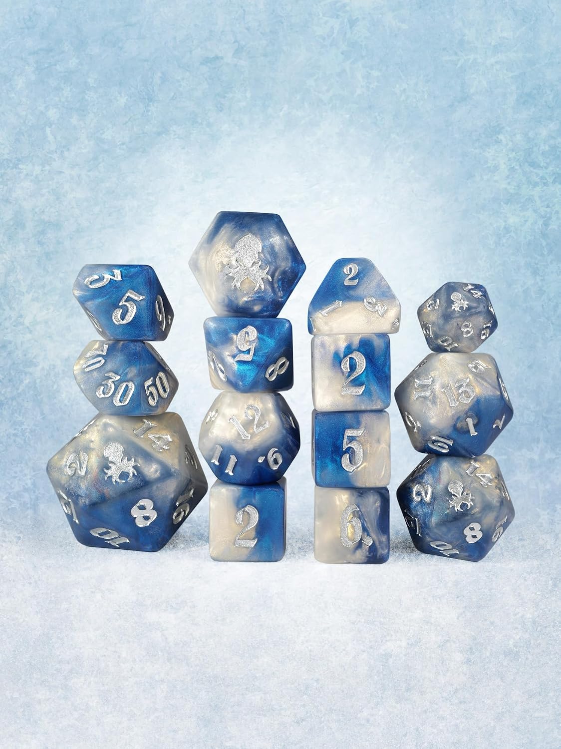 Kraken Dice Icehouse 14pc Dice Set Inked in Silver
