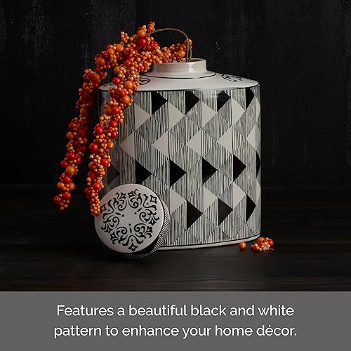 Miniatura 4 de Mikasa Bote de cerámica ovalado Blue Diamond, almacena pequeños artículos del hogar o exhibe flores sintéticas, blanco y negro