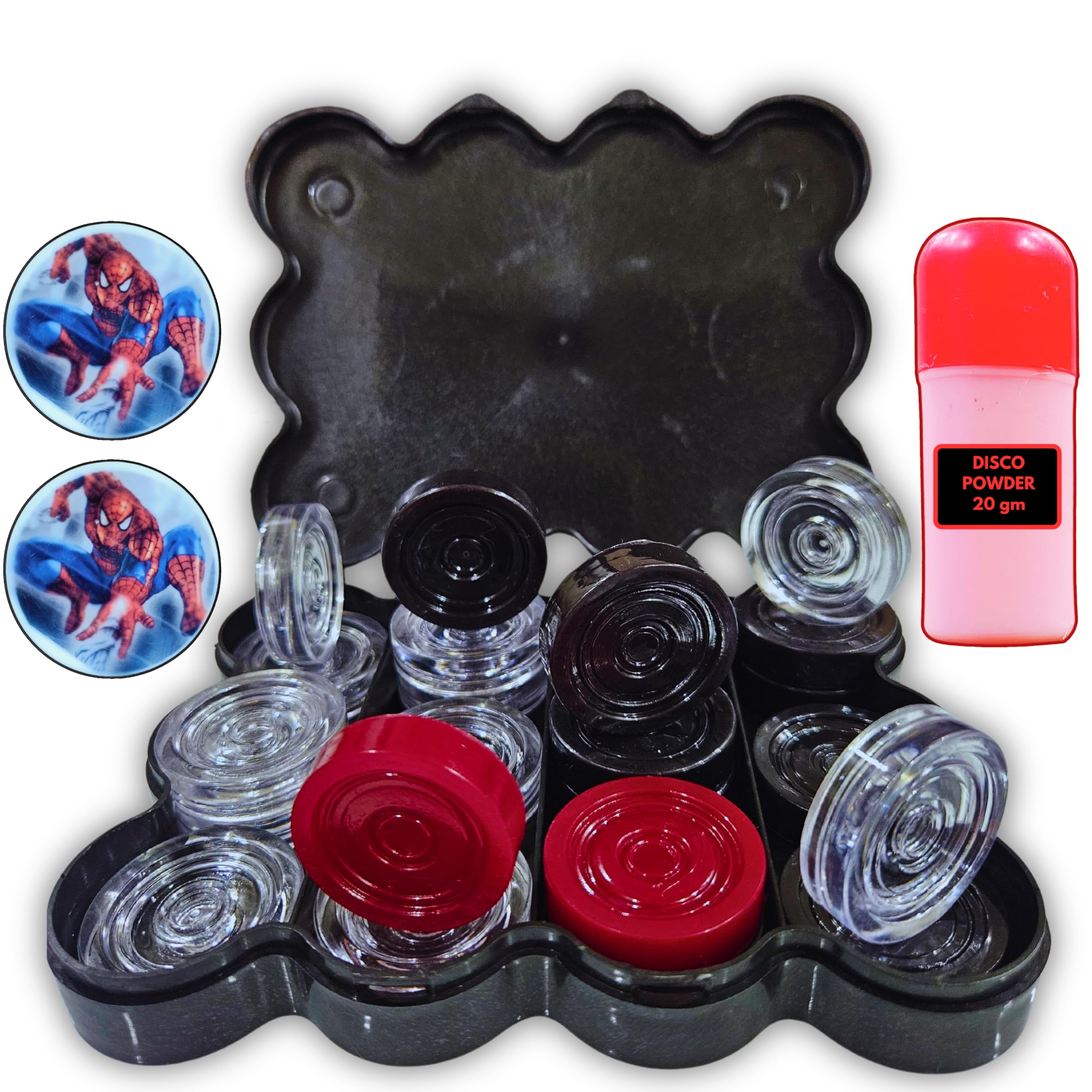 Vinson Carrom Board Coins in Box - 24 Pcs with 2 Strikers & Disco Powder (20 GMS) | Transparent Crystal/Acrylic Finish | Indoor Game Play Fun for Kids,Adults & Family-image-18