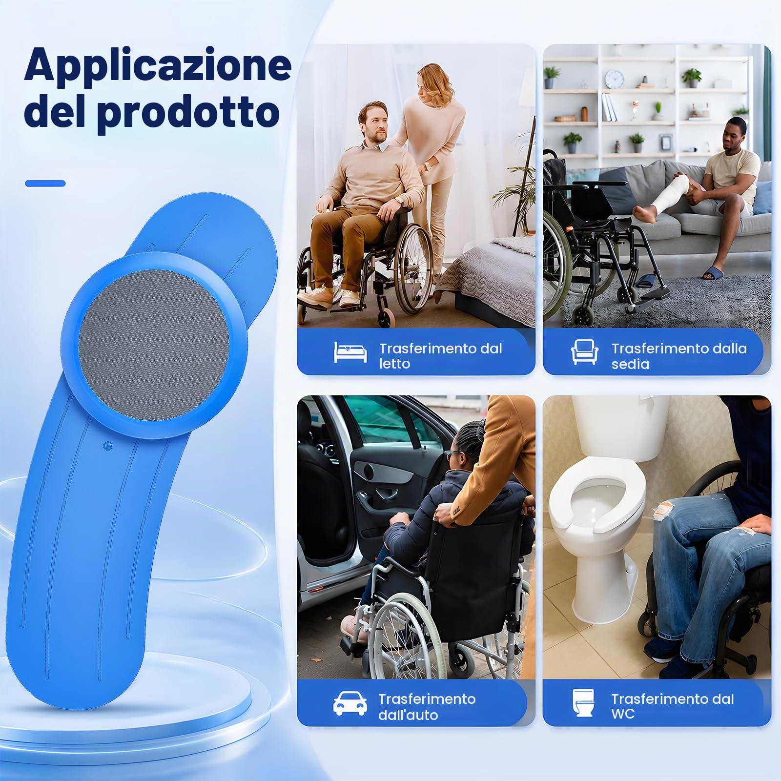 Tavola Trasferimento, Tavola Scorrevole 90cm Utenti su Sedia Rotelle Trasferimenti Letto Vasca Bagno e Auto Dotata Girevole a 360° Portata Massima 170kg Per Anziani Utilizzo Auto Sedia a Rotelle e WC