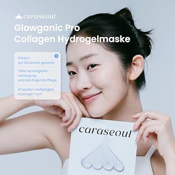 caraseoul Glowganic Pro Collagen Hydrogel Mask - Niacinamide & Adenosine for Glass Skin & Pore Refinement - Vegan Korean Skin Care (K-Beauty) for Home Spa & Self-Care [Pack of 4 x 34 g]