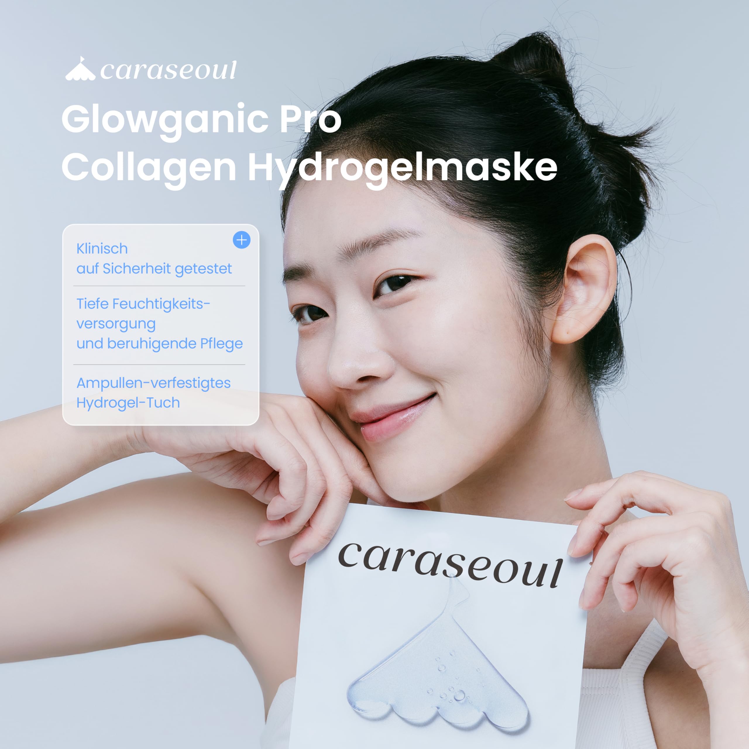 caraseoul Glowganic Pro Collagen Hydrogel Maske - Koreanische Hautpflege | Niacinamid & Adenosin für Glass Skin & Porenverfeinerung – Vegane, für Home-Spa & Self-Care [16er Pack x 34g]
