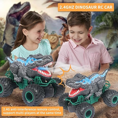 Miniatura 3 de ZDCZ Juguetes de dinosaurio para niños de 3-5-7, 8-12, juguetes de automóvil de dinosaurio a control remoto, camiones monstruo de control remoto,