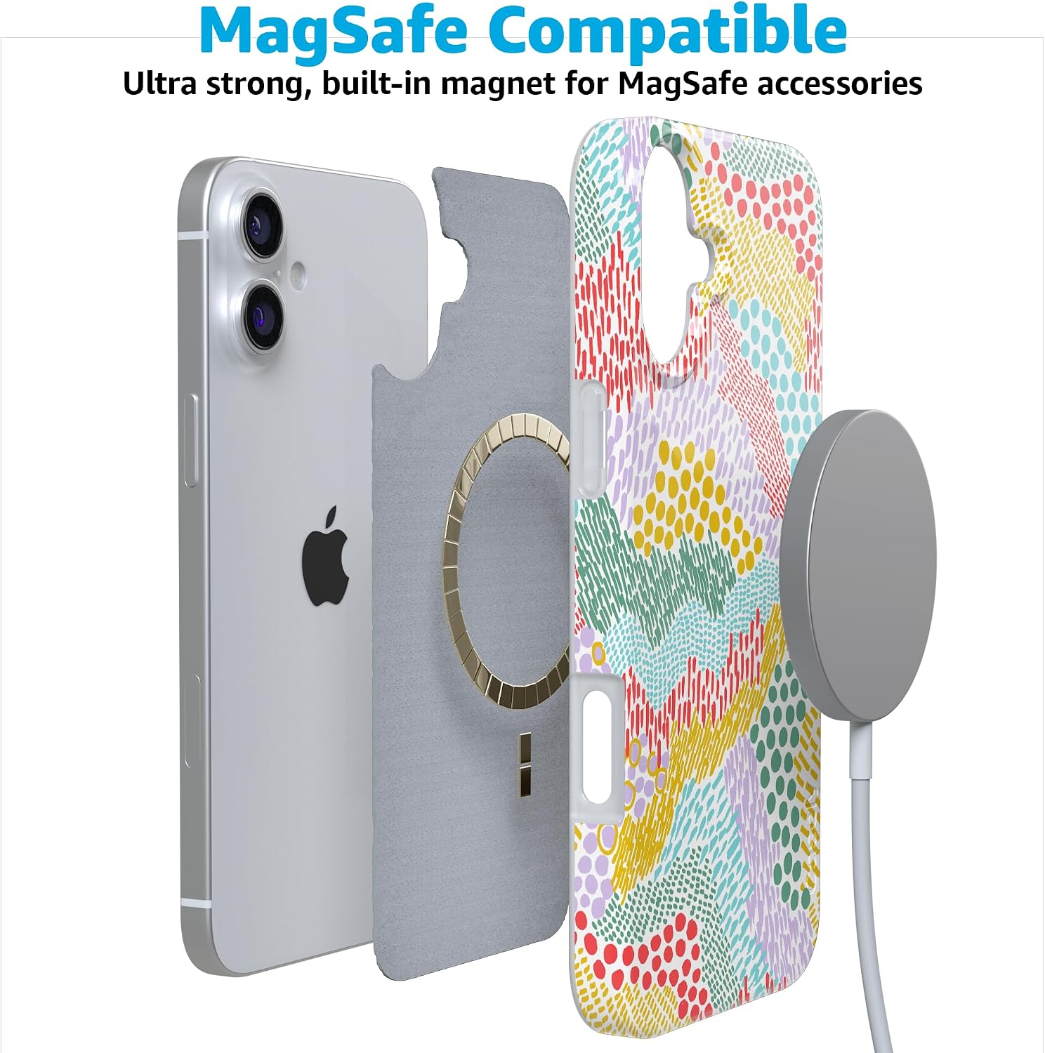 Casely iPhone 16 Case | Color Me Happy | Doodle Colorblock | Compatible with MagSafe | Classic Ultra Slim Design
