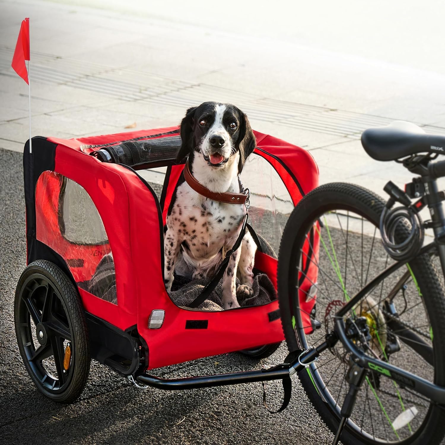 sogesfurniture Remorque pour chien pour vélo, poussette pour chien, pliable, avec embrayage, drapeau, réflecteur, toile Oxford 600D, remorque de vélo pour chien