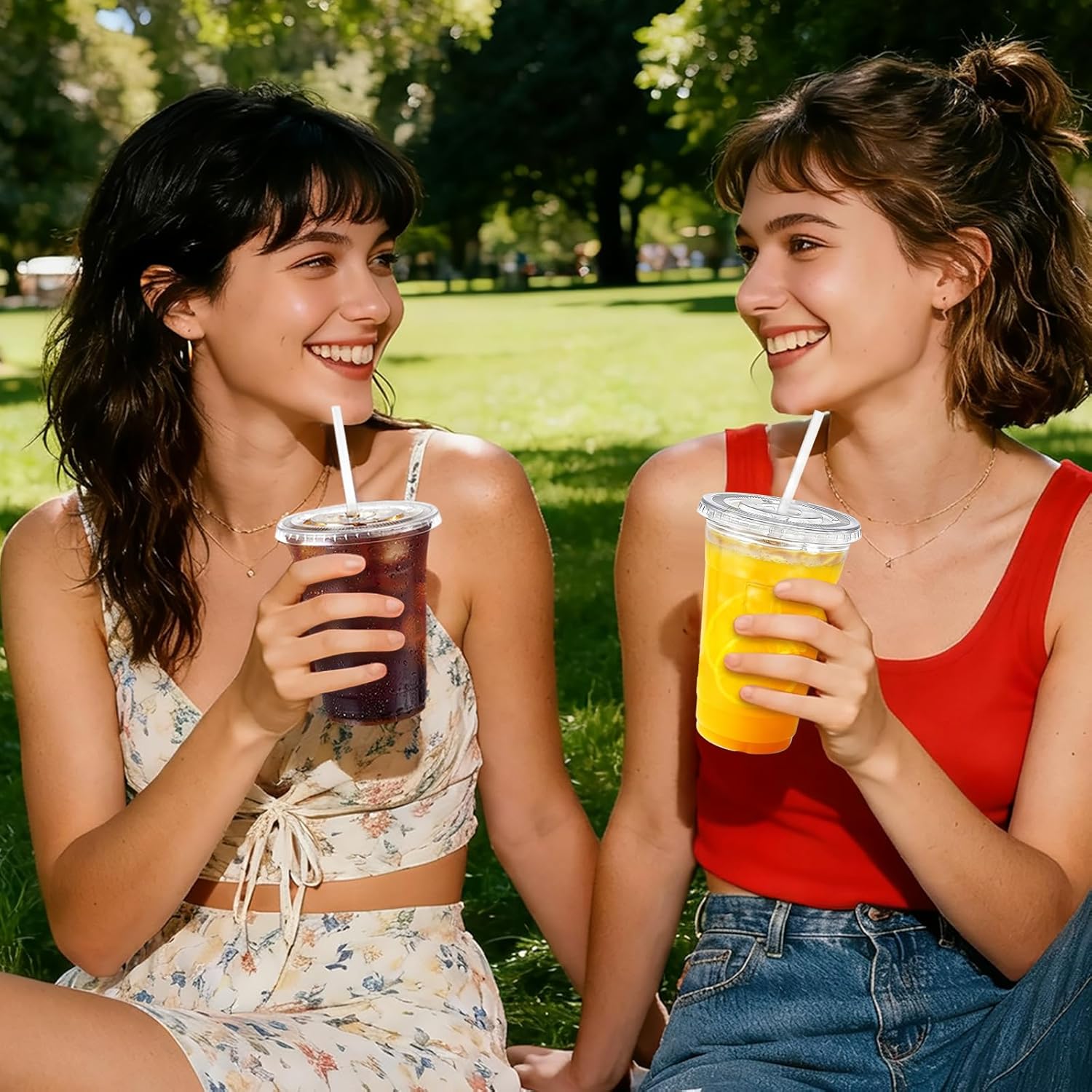 16oz Clear Plastic Cups with Lids and Straws - 50 Set Cold Drinking Disposable Cups for Iced Coffee, Bubble Tea, Smoothie, Parties, Picnic - BPA Free & Leak-Proof - Image 5