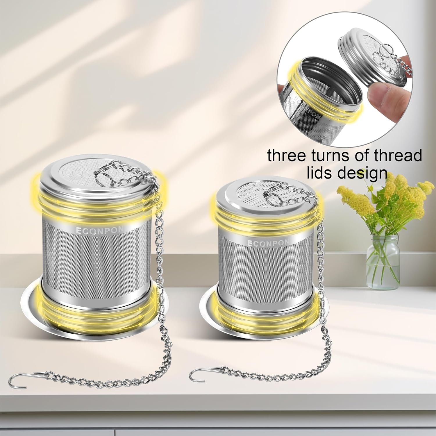 2 Pack Reusable Tea Steeper Extra Fine Mesh Tea Infuser Stainless Steel Tea Strainer for Loose Leaf Tea - Image 3