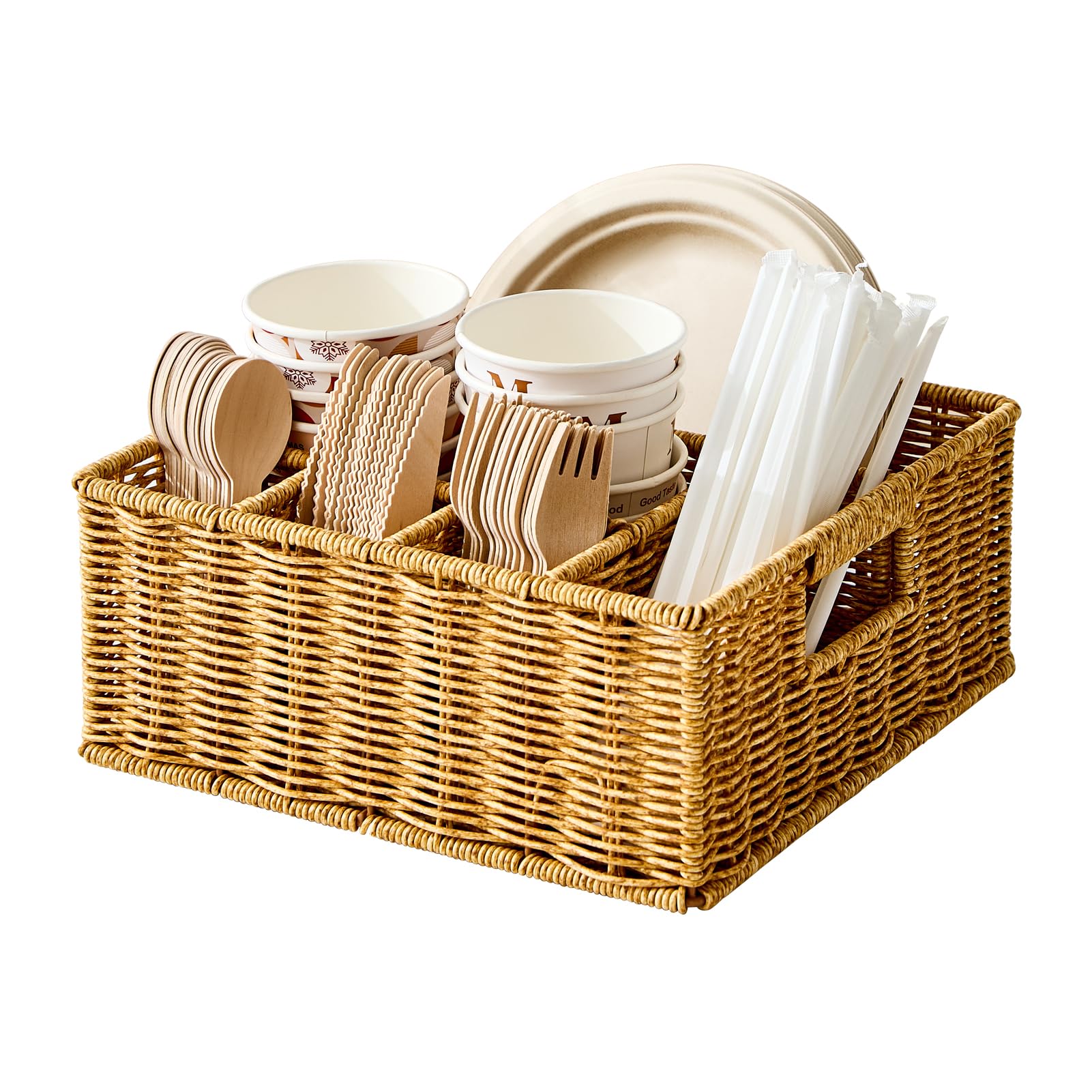 Photo 1 of Berdeng Faux Rattan Utensil Caddy with 6 Compartments