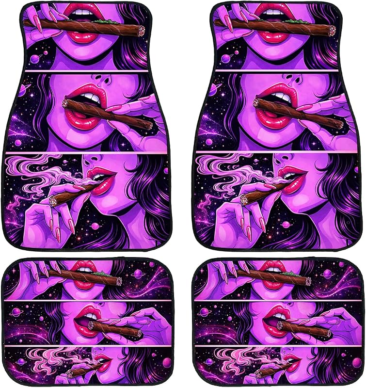 Jogo de Tapetes Automotivos com Estampa Neon Galaxy Pop Art, Base de Borracha Antiderrapante, 4 Peças LXWJZQC