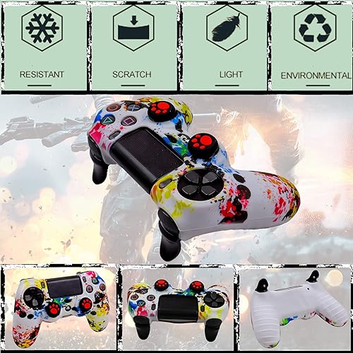 Miniatura 2 de Funda de silicona para controlador PS4, 2 fundas antideslizantes con 10 empuñaduras de joystick, 2 pares L2 R2, 4 piezas de barra de luz LED para