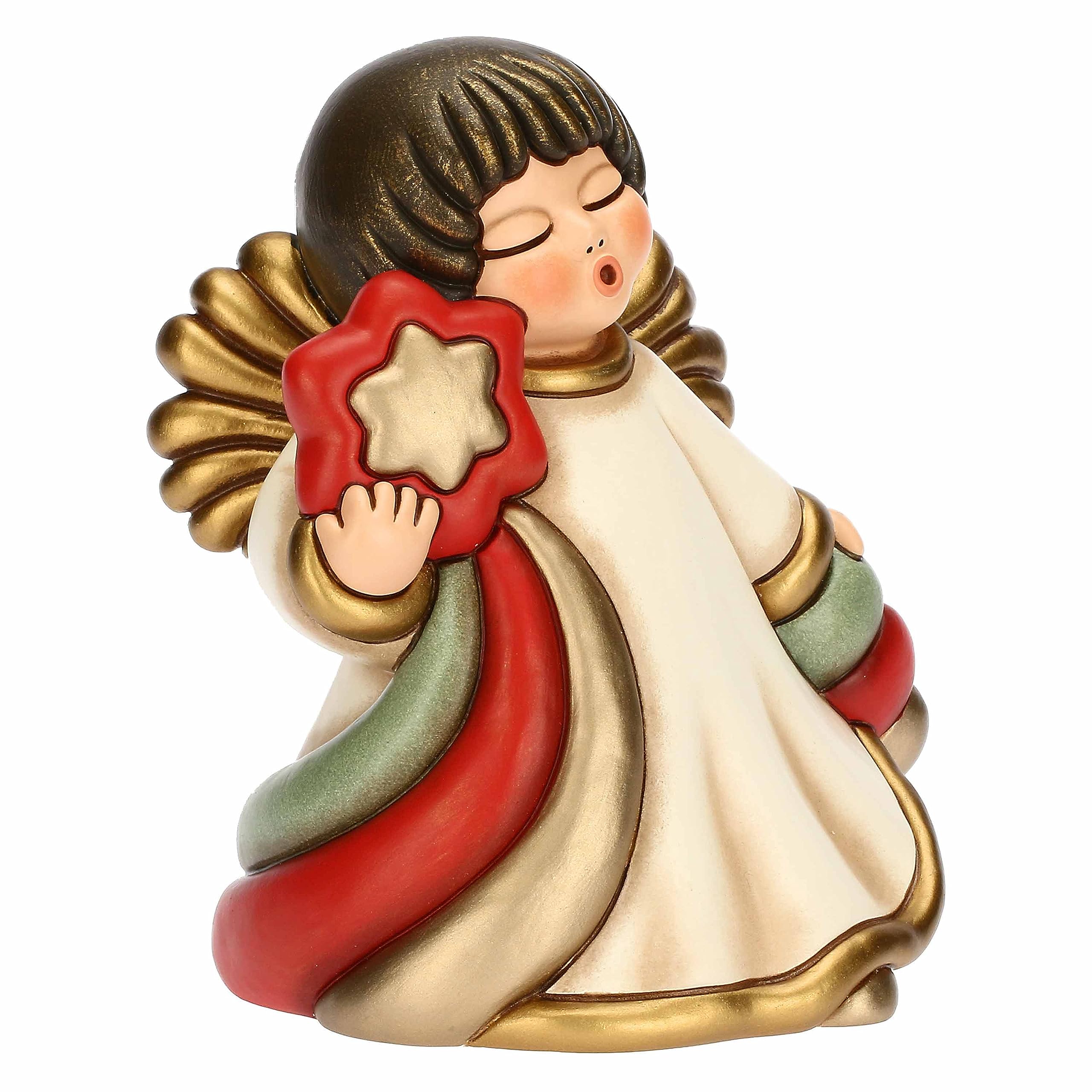 THUN - Angelo Limited Edition in Ceramica Decorata a Mano, Versione Media, Linea Desideri di Natale, 14.1x11.5x16.5 cm h