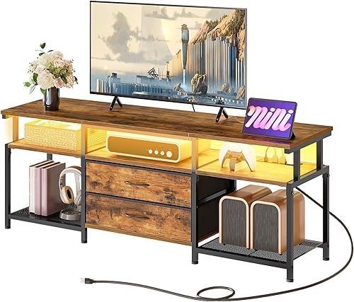 Miniatura 8 de HOOBRO - Soporte de TV con toma de corriente y luz LED, centro de entretenimiento para televisores de hasta 65 pulgadas, consola de medios moderna